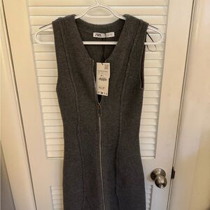 Zara Gray Ribbed V-Neck Midi Dress